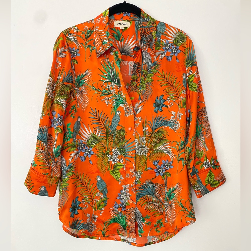 L’AGENCE Tropical Silk Button-Up Blouse – XS